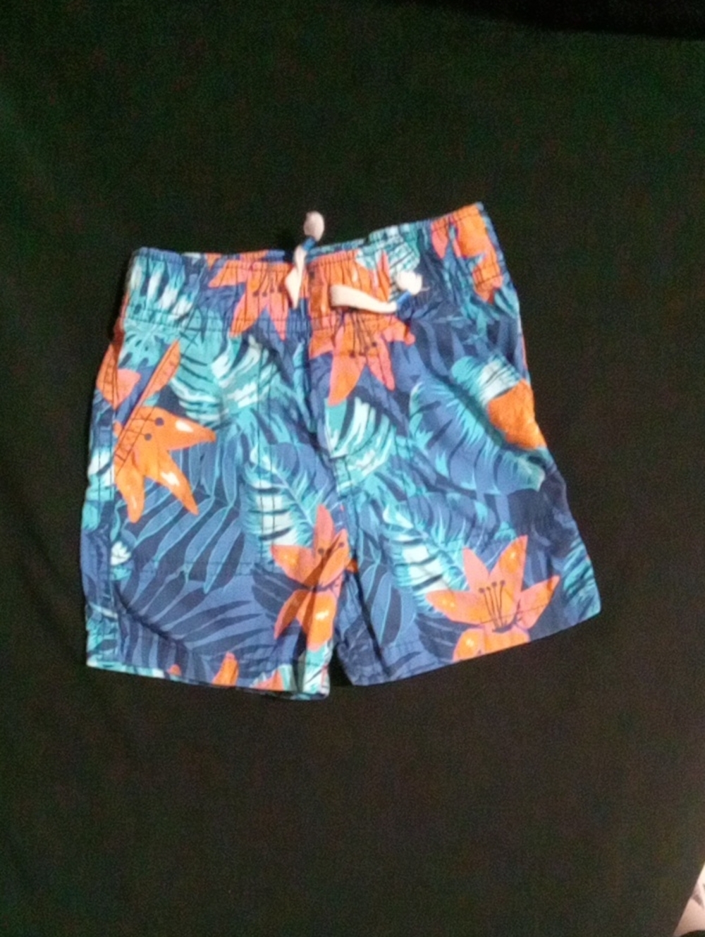 Blue Tropical Floral  Shorts with Orange Flowers